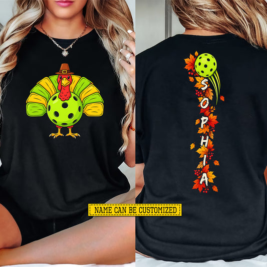 Personalized Thanksgiving Pickleball Turkey Two-sided T-shirt, Dink, Drink & Gobble Tees Sport Gift For Pickleball Lover