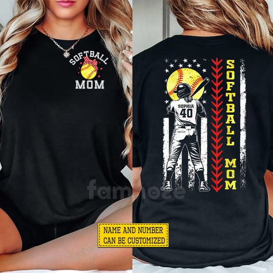 Personalized Softball Mom Daughter Two-side T-shirt, Game Day Tees Mother's Day Gift For Softball Lovers