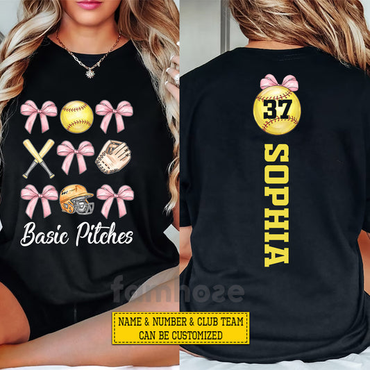 Personalized Softball Two-sided T-shirt, Basic Pitches Tees Gift For Softball Lover