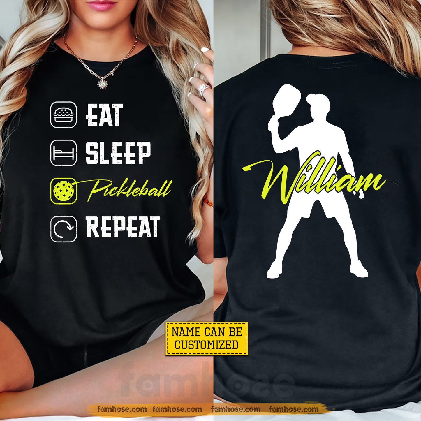 Personalized Pickleball Two-sided T-shirt, Eat Sleep Pickleball Repeat Sport Tees Gift For Pickleball Lover