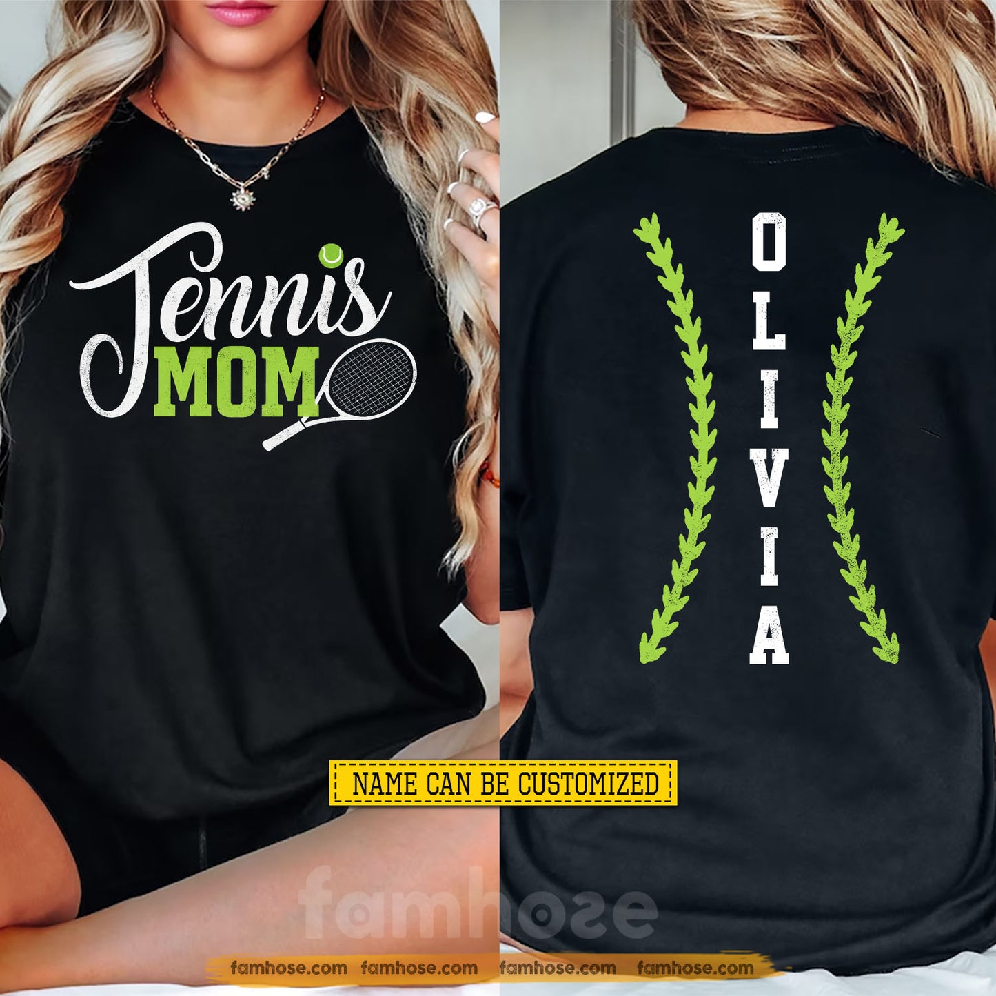 Personalized Tennis Mom Two-sided T-shirt, Tennis Mom Game Day Sport Tees Mother's Day Gift For Tennis Lovers