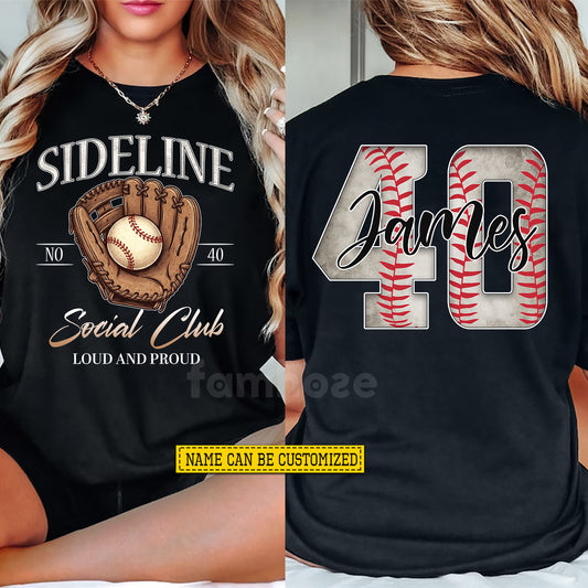 Personalized Baseball Two-sided T-shirt, Sideline Social Club Tees Gift For Baseball Lovers
