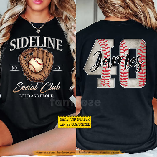 Personalized Baseball Two-sided T-shirt, Sideline Social Club Tees Gift For Baseball Lovers