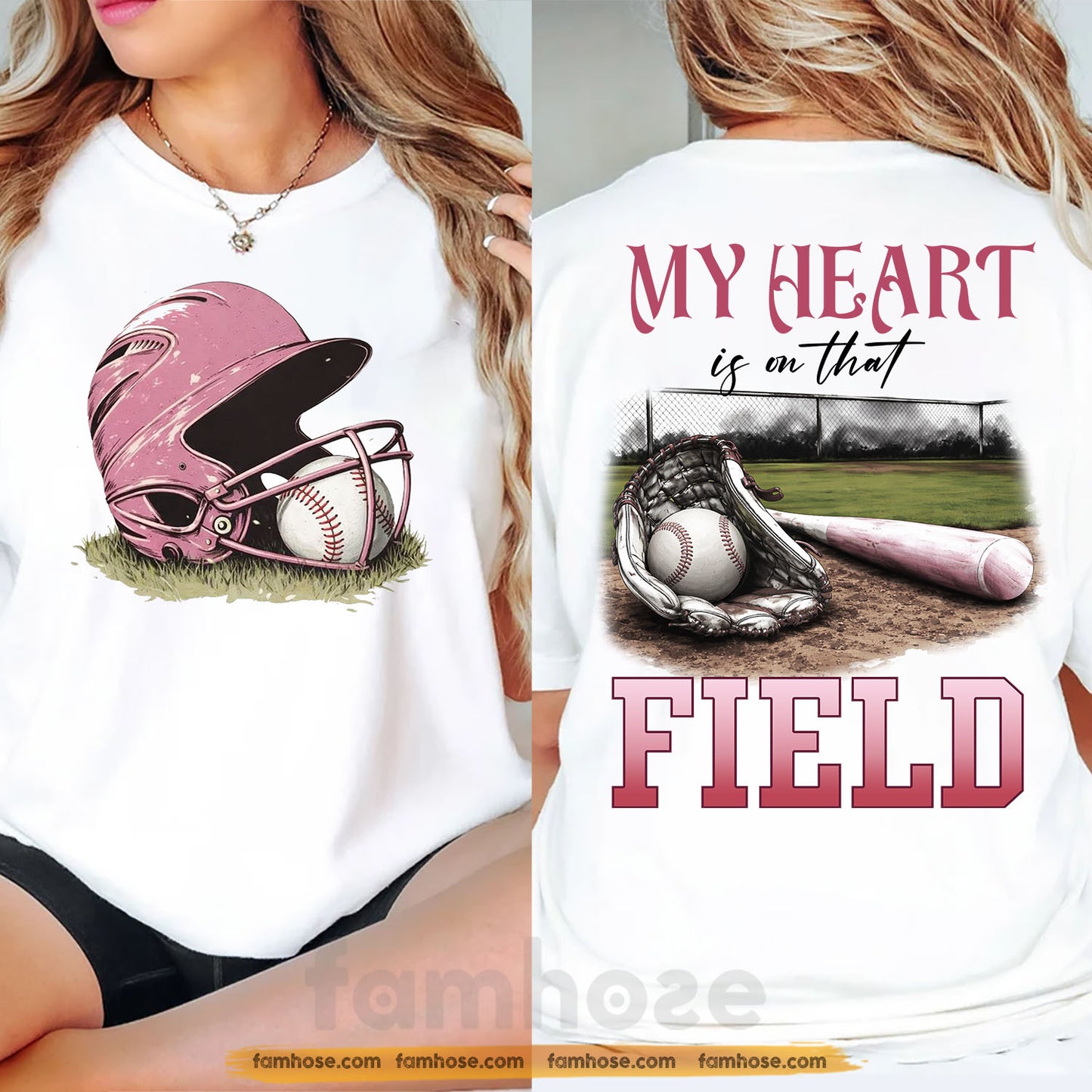 Baseball Mom Two-sided T-shirt, My Heart Is On That Field Tees Mother's Day Gift For Baseball Lovers