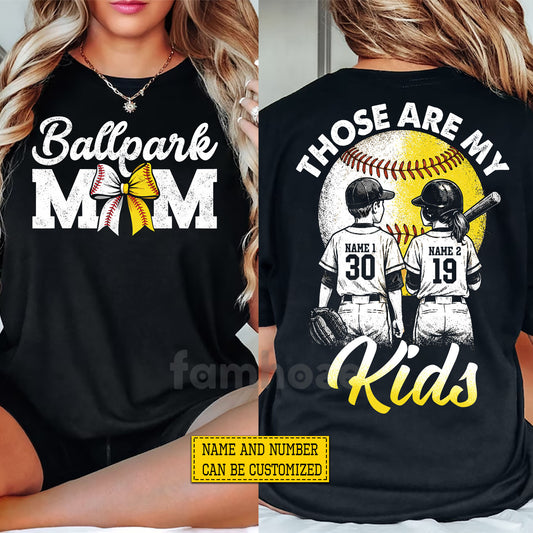 Personalized Softball & Baseball Mom Two-side T-shirt, Those Are My Kids Tees Mother's Day Gift For Softball Lover, Baseball Lover