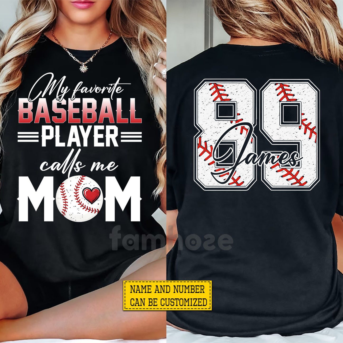 Personalized Baseball Mom Two-side T-shirt, My Favorite Baseball Player Tees Mother's Day Gift For Baseball Lovers