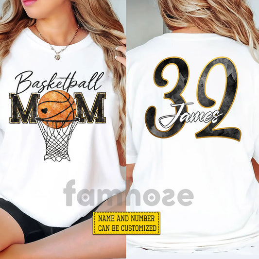 Personalized Basketball Mom Two-sided T-shirt, Basketball Mom Style Tees Mother's Day Gift For Basketball Lovers