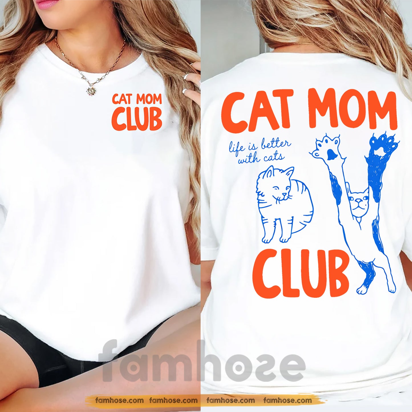 Cat Mom Two-sided T-shirt, Cat Mom Club Tees Mother's Day Gift For Cat Lovers