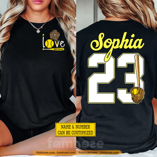 Personalized Softball Two-sided T-shirt, Love Softball Tees Gift For Softball Lovers