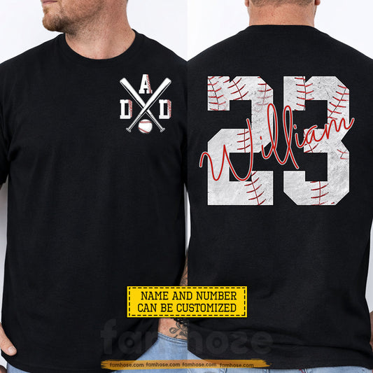 Personalized Baseball Dad Two-sided T-shirt, Baseball Dad Sport Tees Father's Day Gift For Baseball Lovers