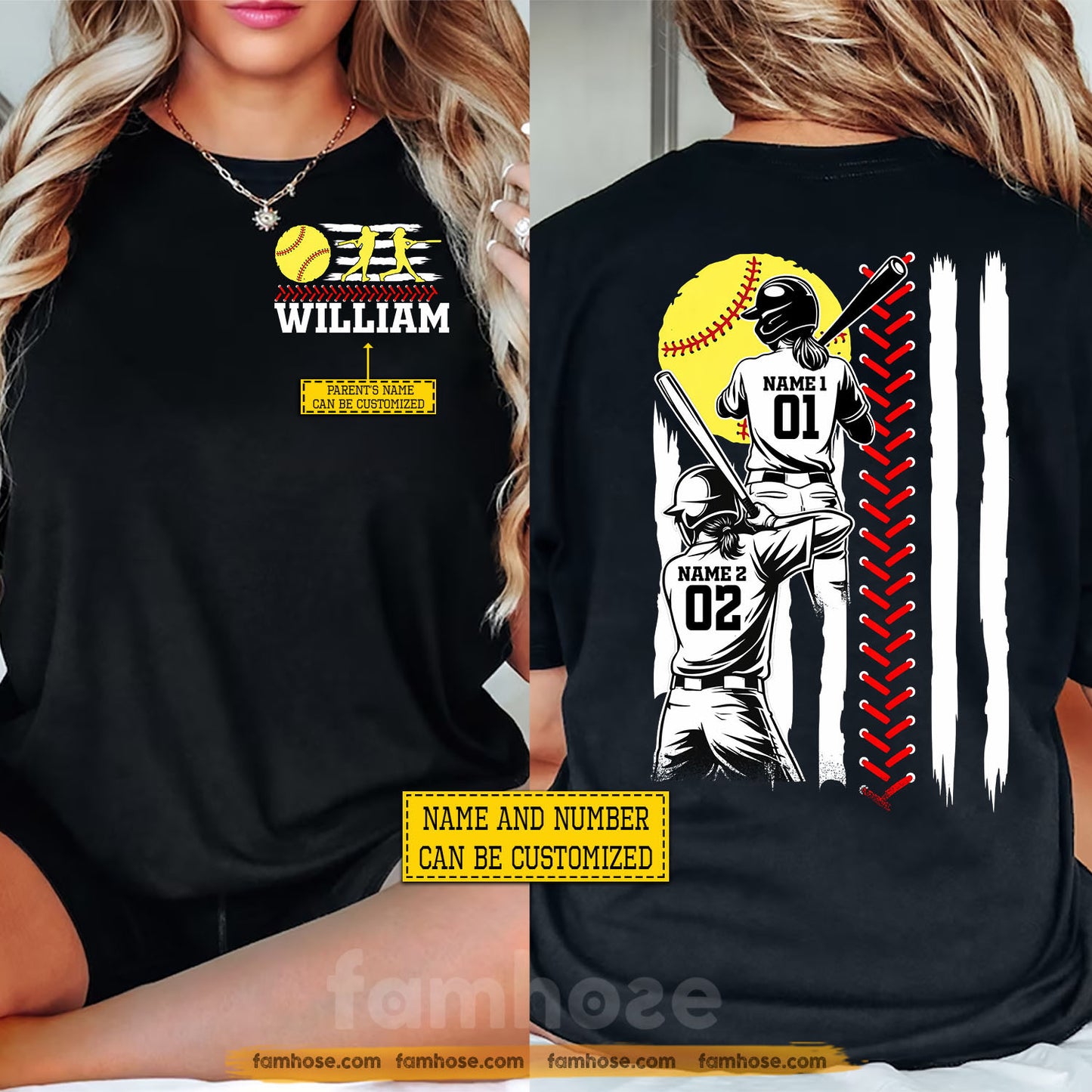 Personalized Softball Two-side T-shirt, Like Parents Like Daughters Sport Tees Gift For Softball Lovers