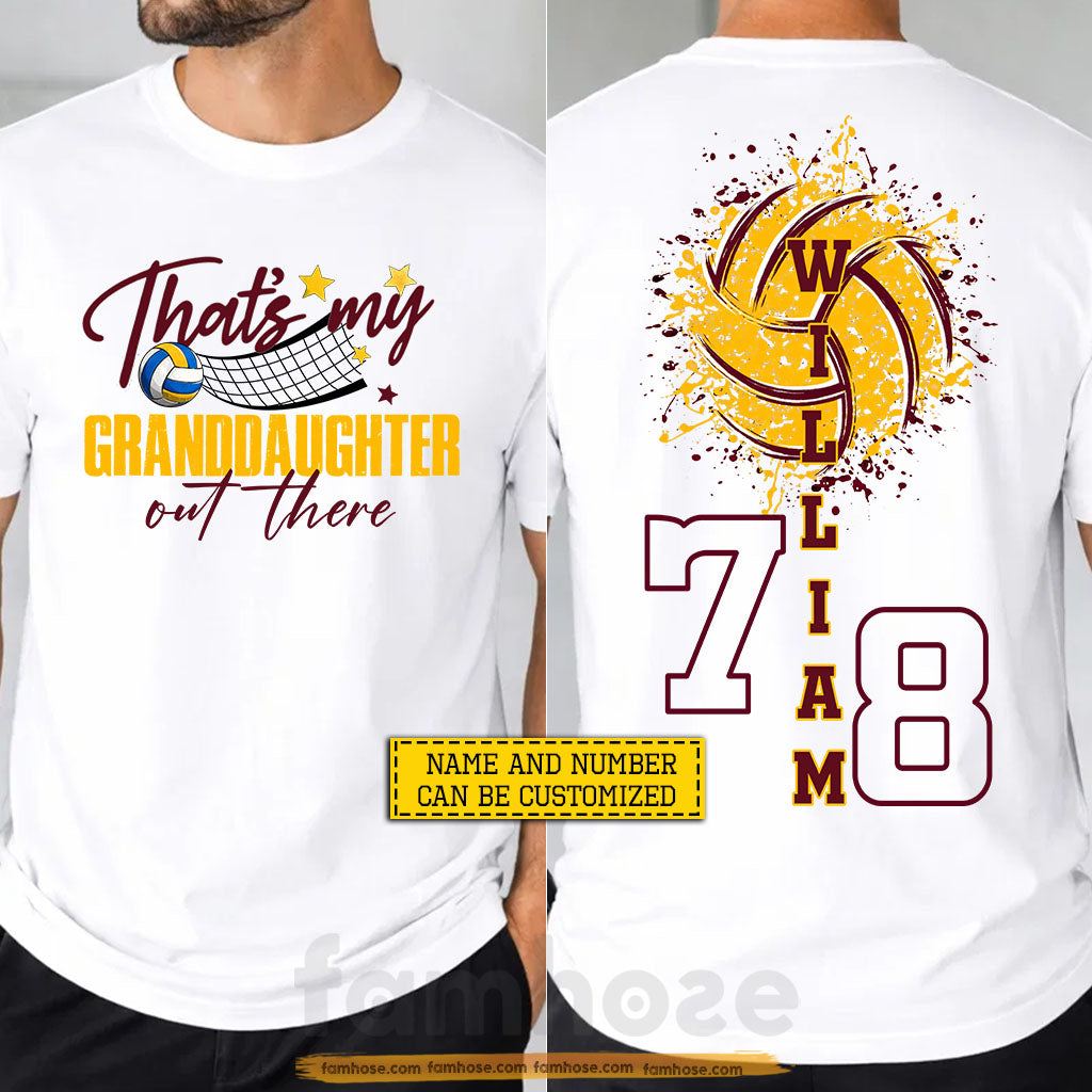 Personalized Volleyball Grandparents Two-sided T-shirt, That's My Granddaughters Out There Tees Gift For Volleyball Lovers