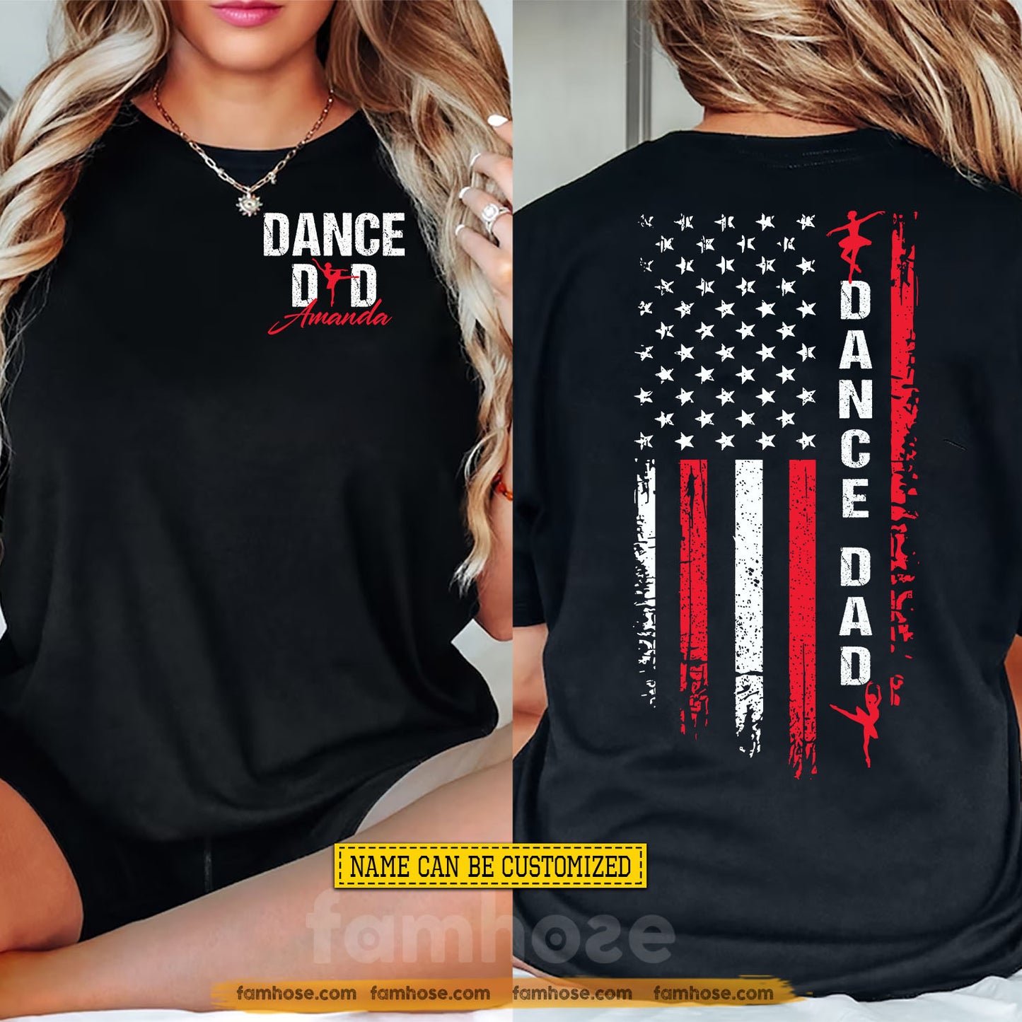 Personalized Ballet Dad Two-sided T-shirt, Patriot Dance Dad Tees Father's Day Gift For Ballet Lovers