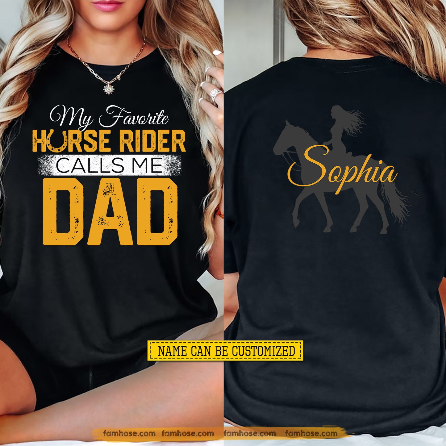 Personalized Horse Dad Two-sided T-shirt, My Favorite Horse Rider Calls Me Dad Tees Father's Day Gift For Horse Lovers