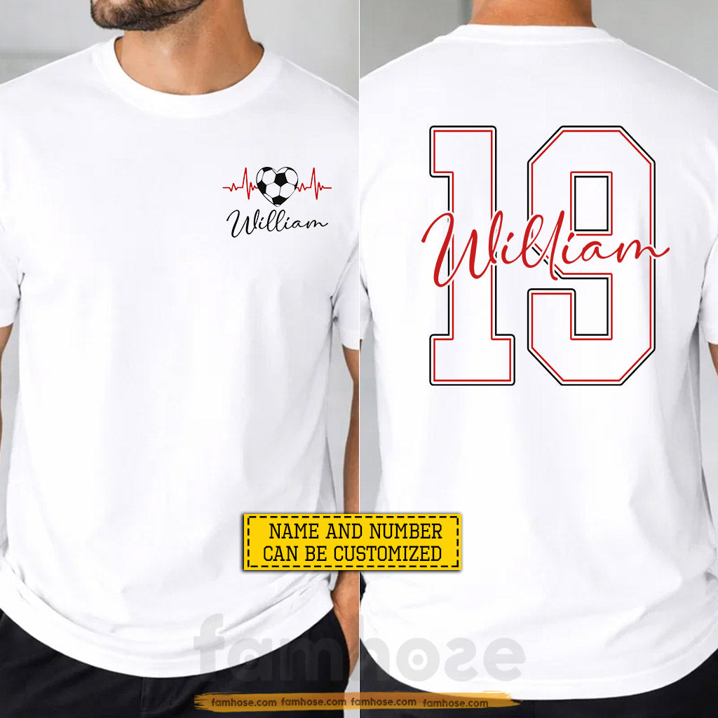 Personalized Soccer Two-sided T-shirt, Heartbeat Of The Game Sport Tees Gift For Soccer Lovers