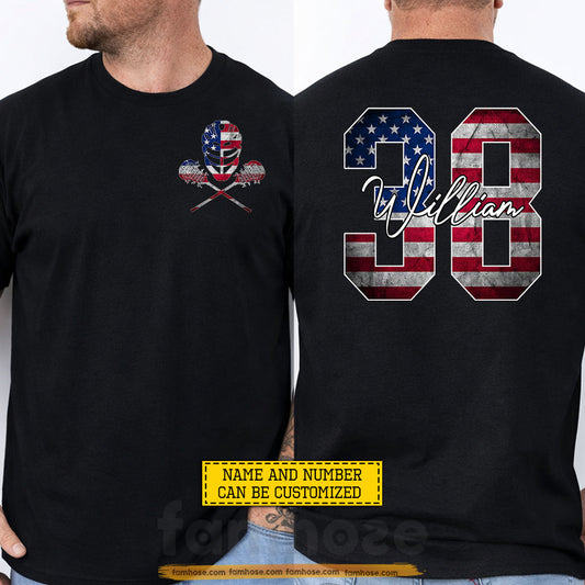 Personalized Lacrosse July 4th Two-sided T-shirt, Patriotic Lacrosse Player Sport Tees Independence Day Gift For Lacrosse Lover