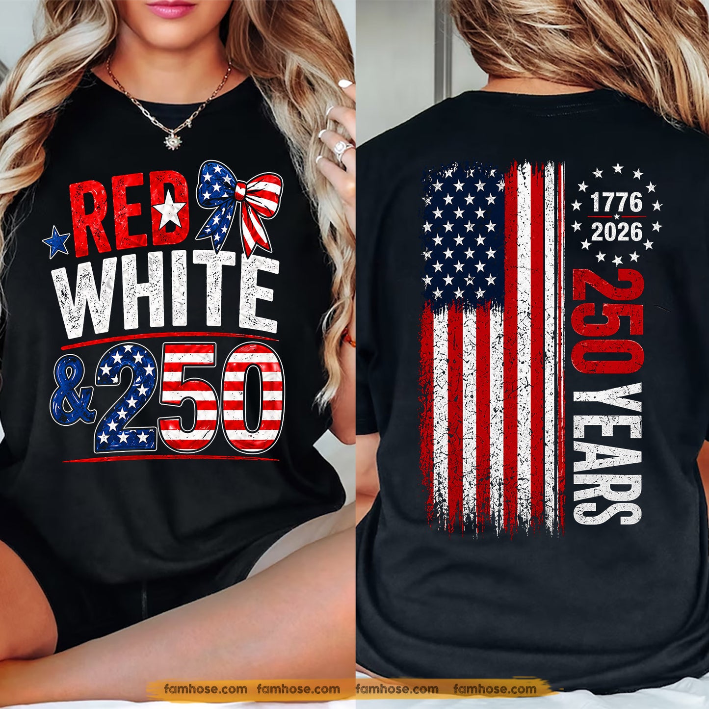 July 4th USA 250 Anniversary Two-sided T-shirt, Red White And 250 Years Tees Independence Day Gift For American Patriot