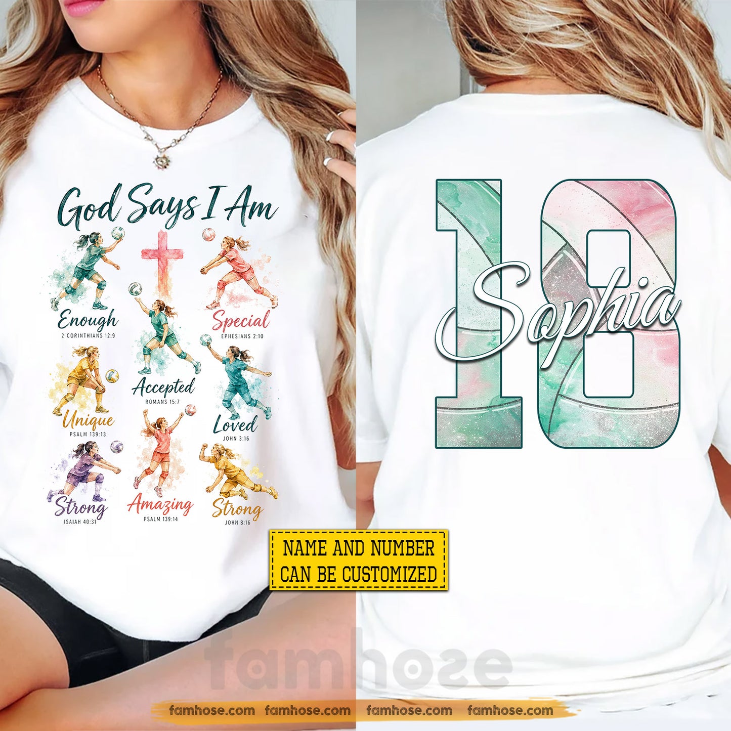 Personalized Volleyball & Jesus Two-sided T-shirt, God Says I Am Sport Tees Gift For Christian, Volleyball Lover