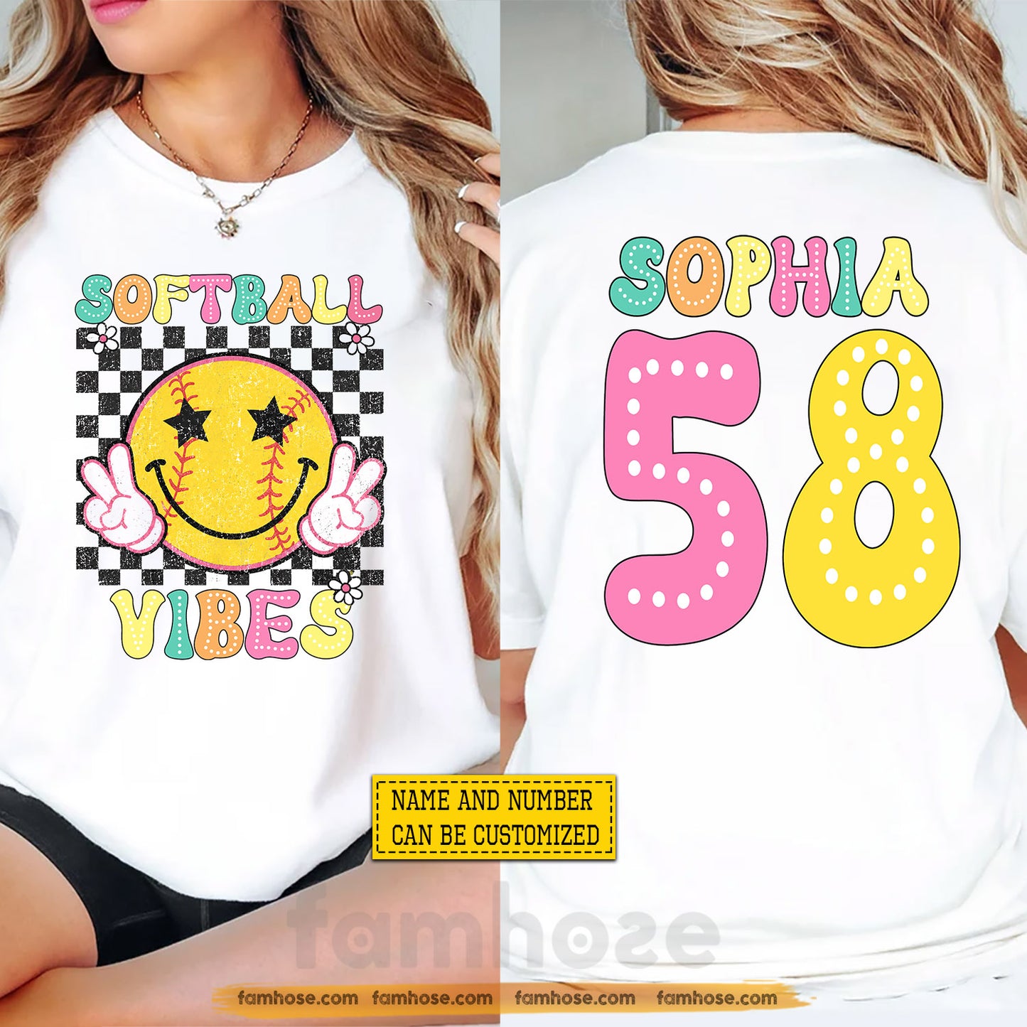 Personalized Softball Two-sided T-shirt, Softball Vibes Sport Tees Gift For Softball Lover