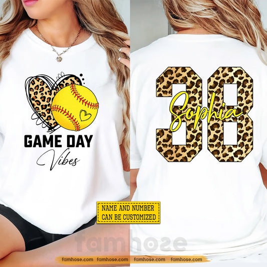Personalized Softball Two-sided T-shirt, Game Day Vibes Sport Tees Gift For Softball Lover