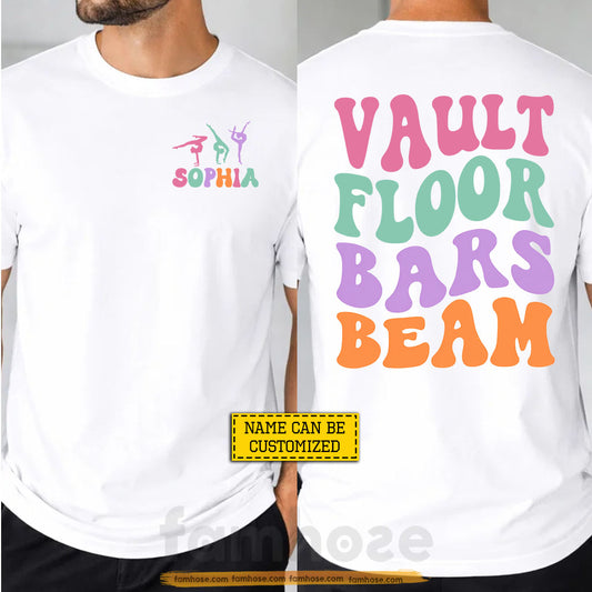 Personalized Gymnastics Girl Two-sided T-shirt, Vault Floor Bars Beam Tees Gift For Gymnastics Lovers