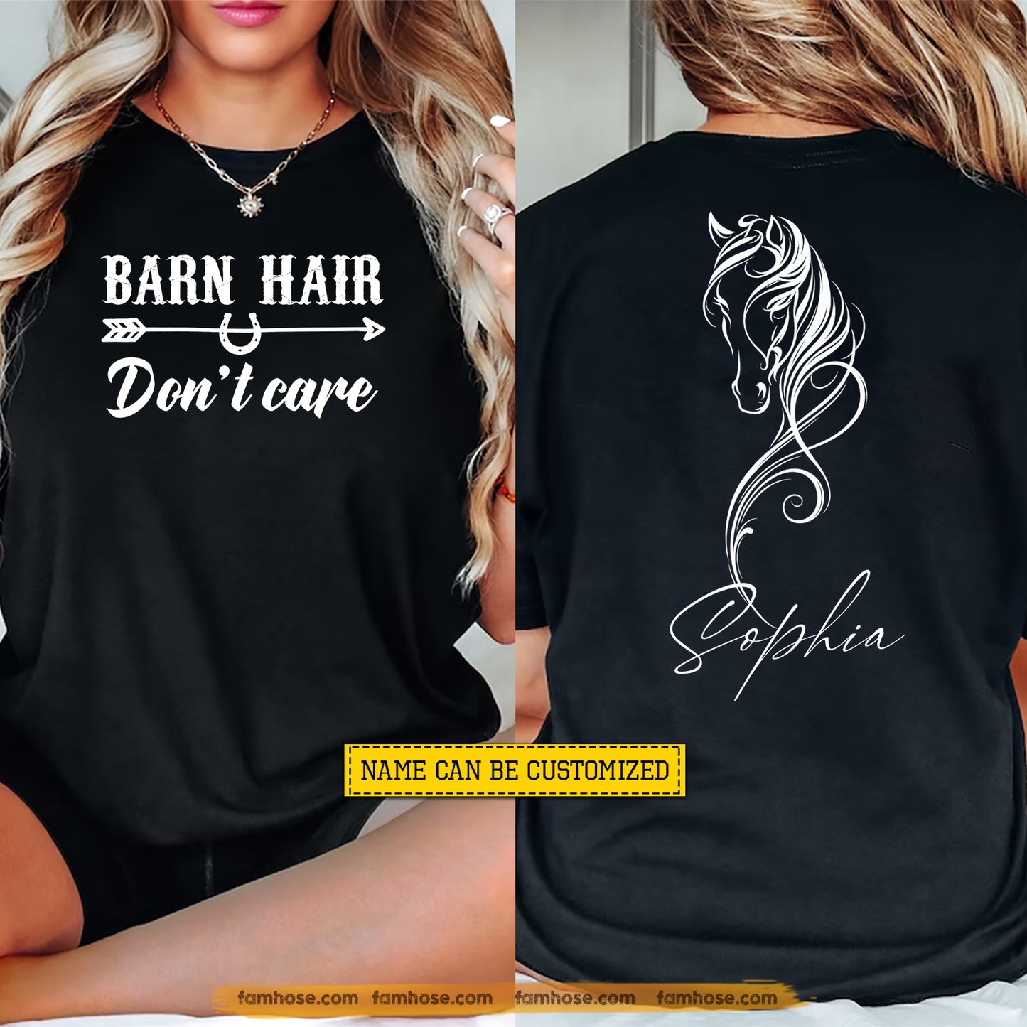 Personalized Horse Two-sided T-shirt, Barn Hair Don't Care Tees Gift For Horse Lover
