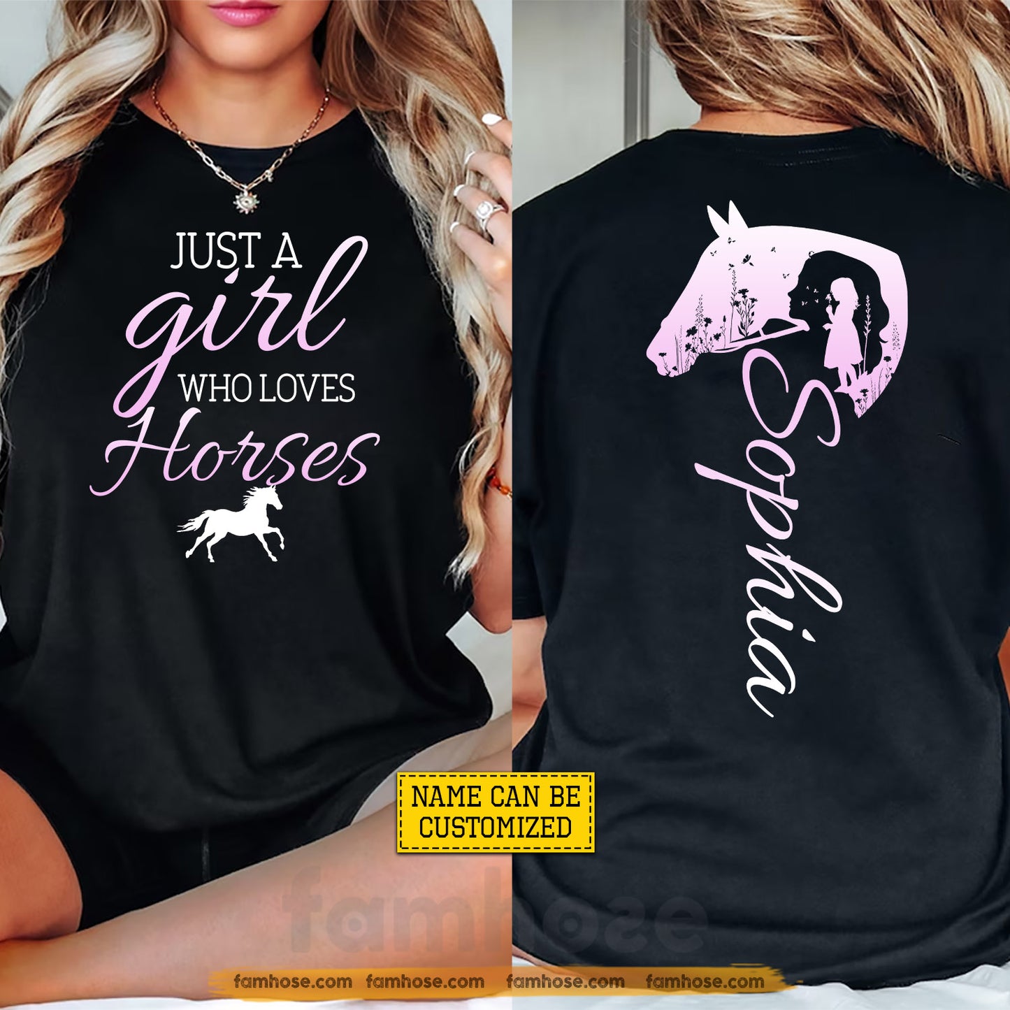 Personalized Horse Girl Two-sided T-shirt, Just A Girl Who Loves Horses Tees Gift For Horse Girl