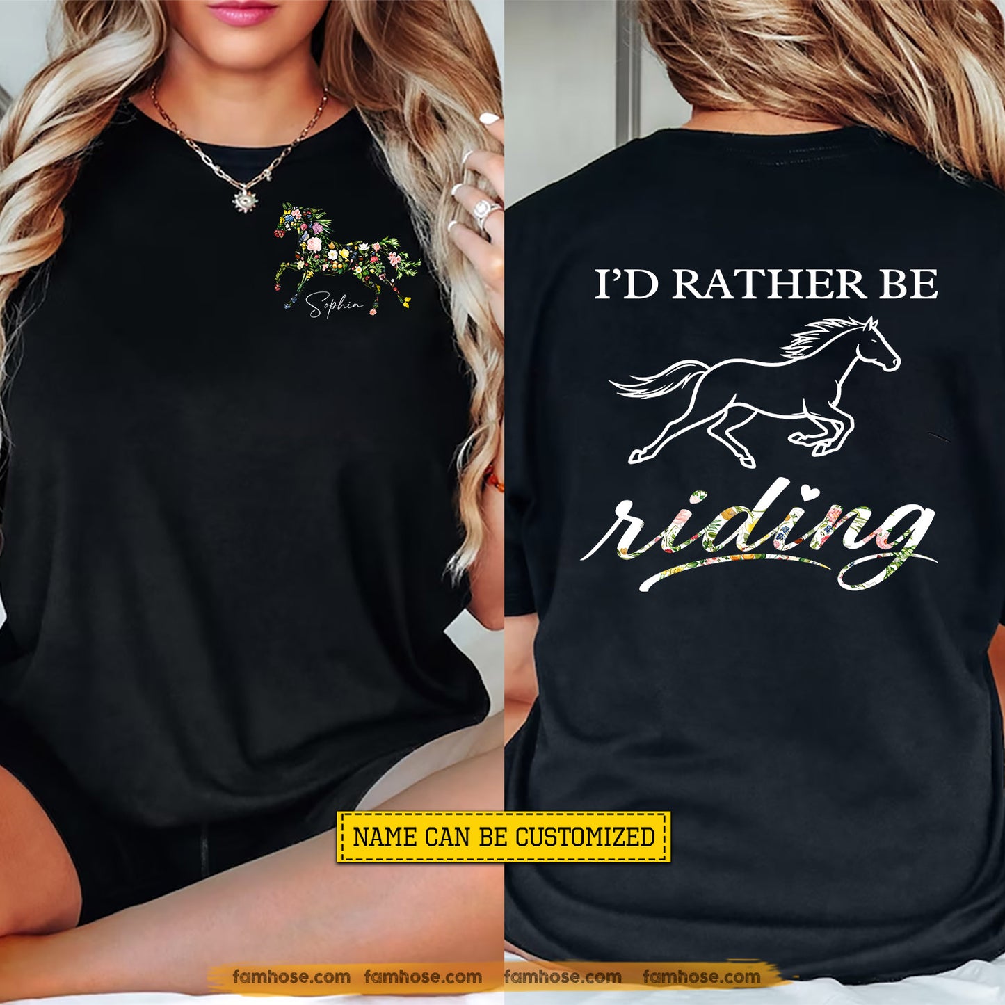 Personalized Horse Riding Two-sided T-shirt, I'd Rather Be Riding Tees Gift For Horse Riding Lover