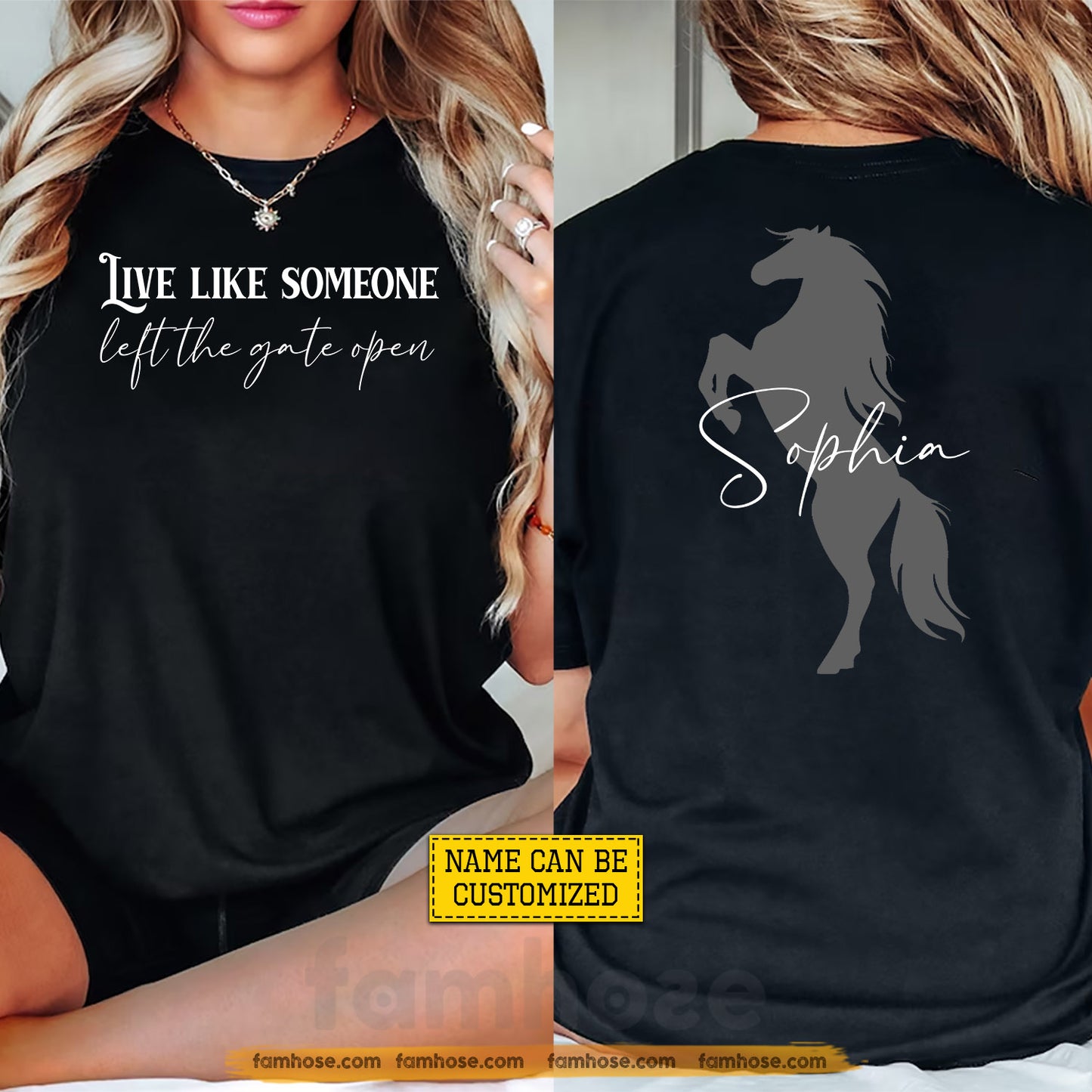 Personalized Horse Two-sided T-shirt, Live Like Someone Left The Gate Open Tees Gift For Horse Lovers