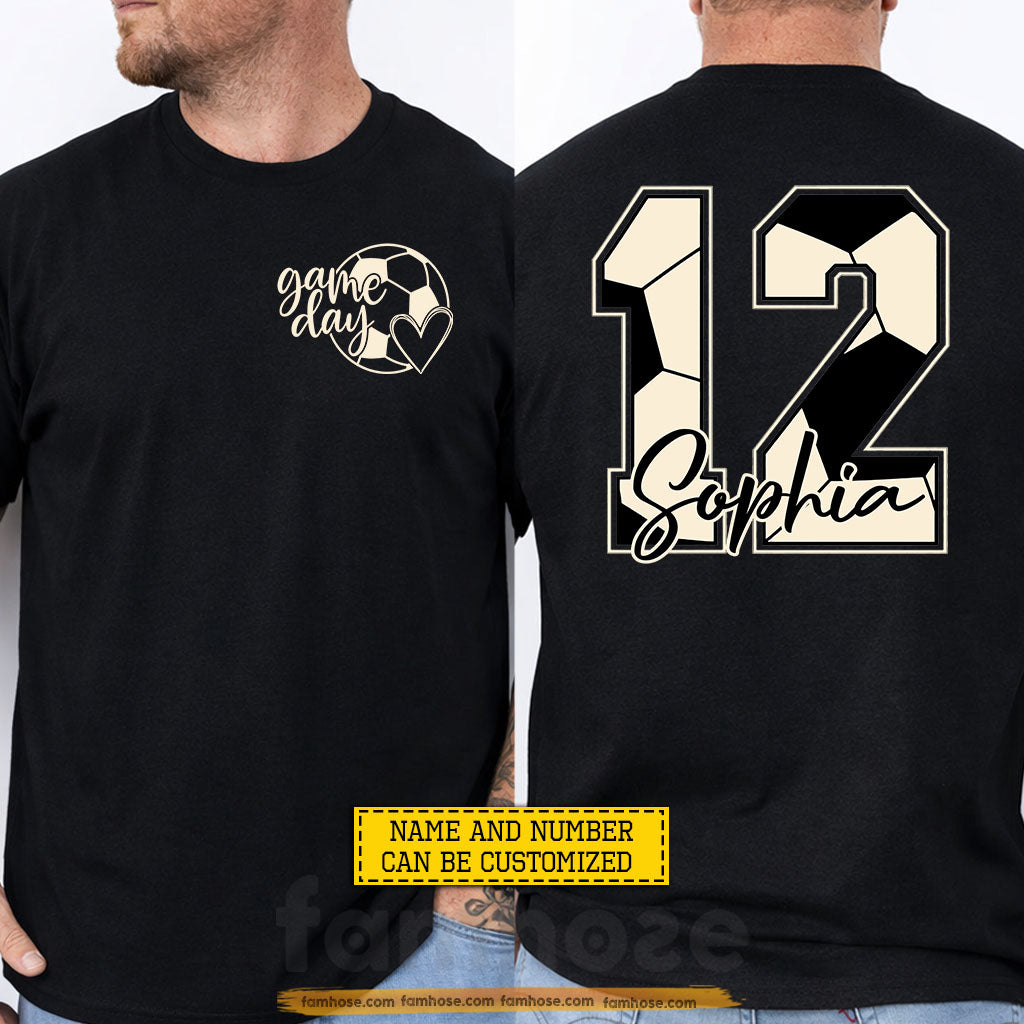 Personalized Soccer Two-sided T-shirt, Game Day Sport Tees Gift For Soccer Lovers