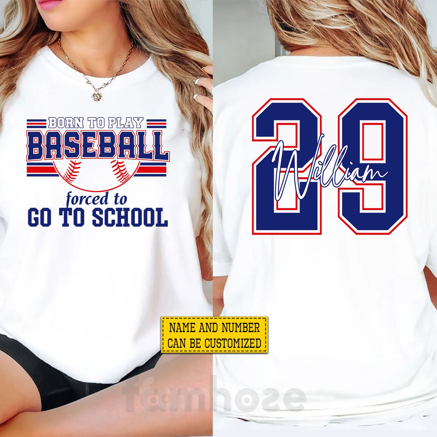 Personalized Baseball First Day Of School Two-sided T-shirt, Born To Play Baseball Back To School Sport Tees, Student Gift For Baseball Lover