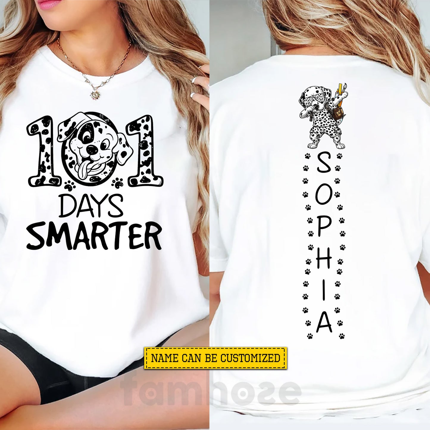 Personalized Dalmatian Dog First Day Of School Two-sided T-shirt, 101 Days Smarter Back To School Tees, Student Gift For Dalmatian Dog Lover