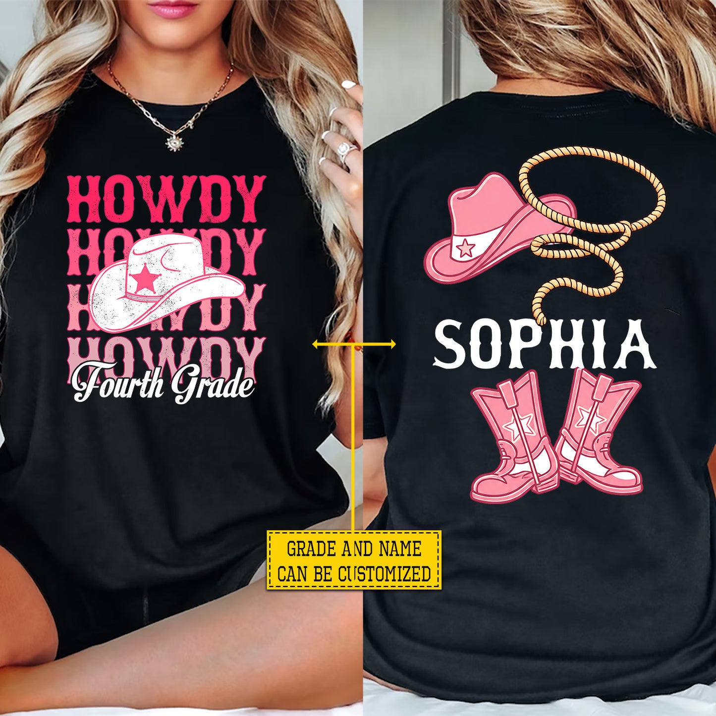 Personalized Rodeo Cowgirl Cowboy Back To School Kid Two-sided T-shirt, Howdy Preschool Tees Elementary School Student Gift For Rodeo Lover
