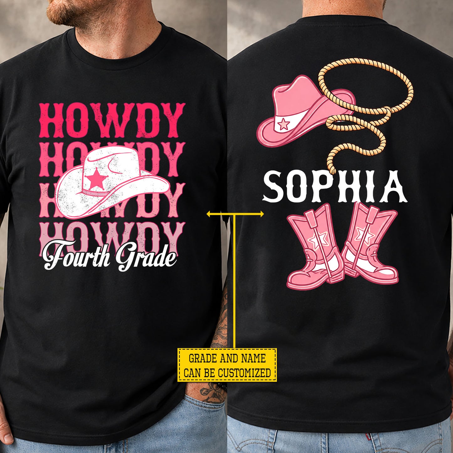 Personalized Rodeo Cowgirl Cowboy Back To School Kid Two-sided T-shirt, Howdy Preschool Tees Elementary School Student Gift For Rodeo Lover