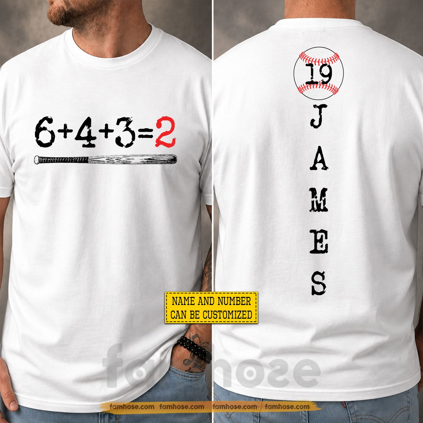 Personalized Baseball Two-sided T-shirt, 6 + 4 + 3 = 2 Sport Tees Gift For Baseball Lover