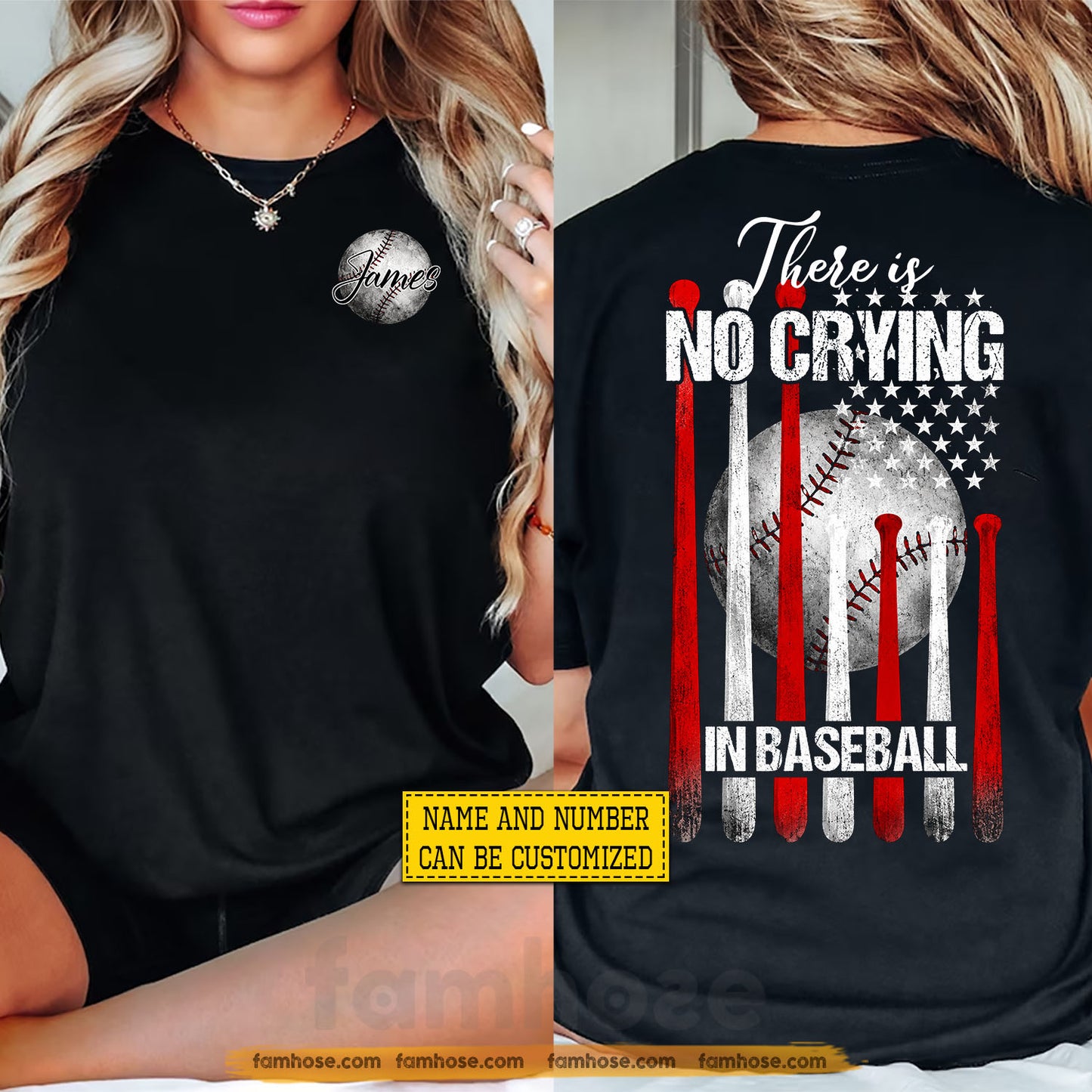 Personalized Baseball Two-sided T-shirt, There Is No Crying In Baseball Sport Tees Gift For Baseball Lover