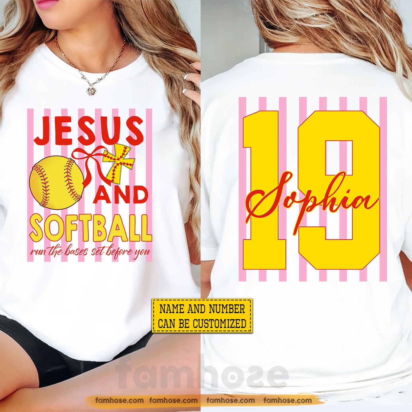 Personalized Softball & Jesus Two-sided T-shirt, Run The Bases Set Before You Sport Tees Gift For Christian, Softball Lover