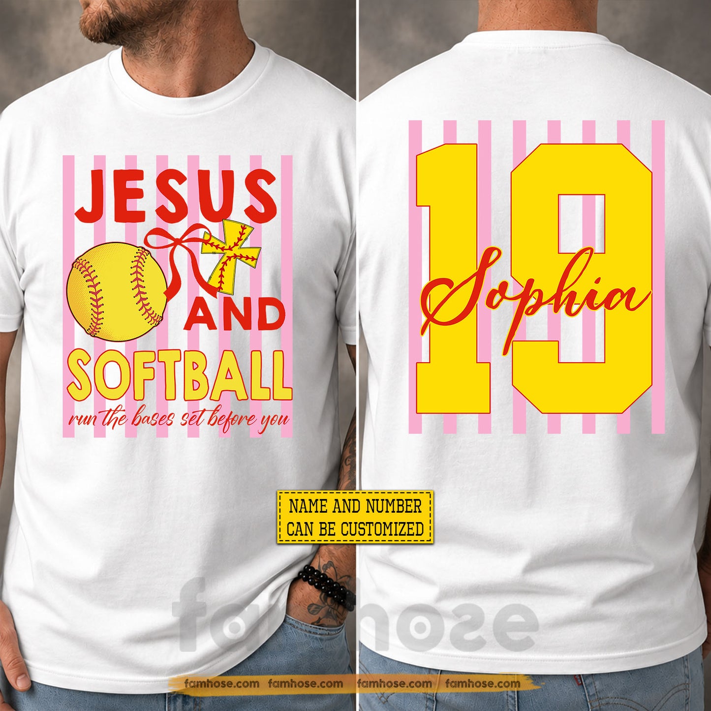 Personalized Softball & Jesus Two-sided T-shirt, Run The Bases Set Before You Sport Tees Gift For Christian, Softball Lover