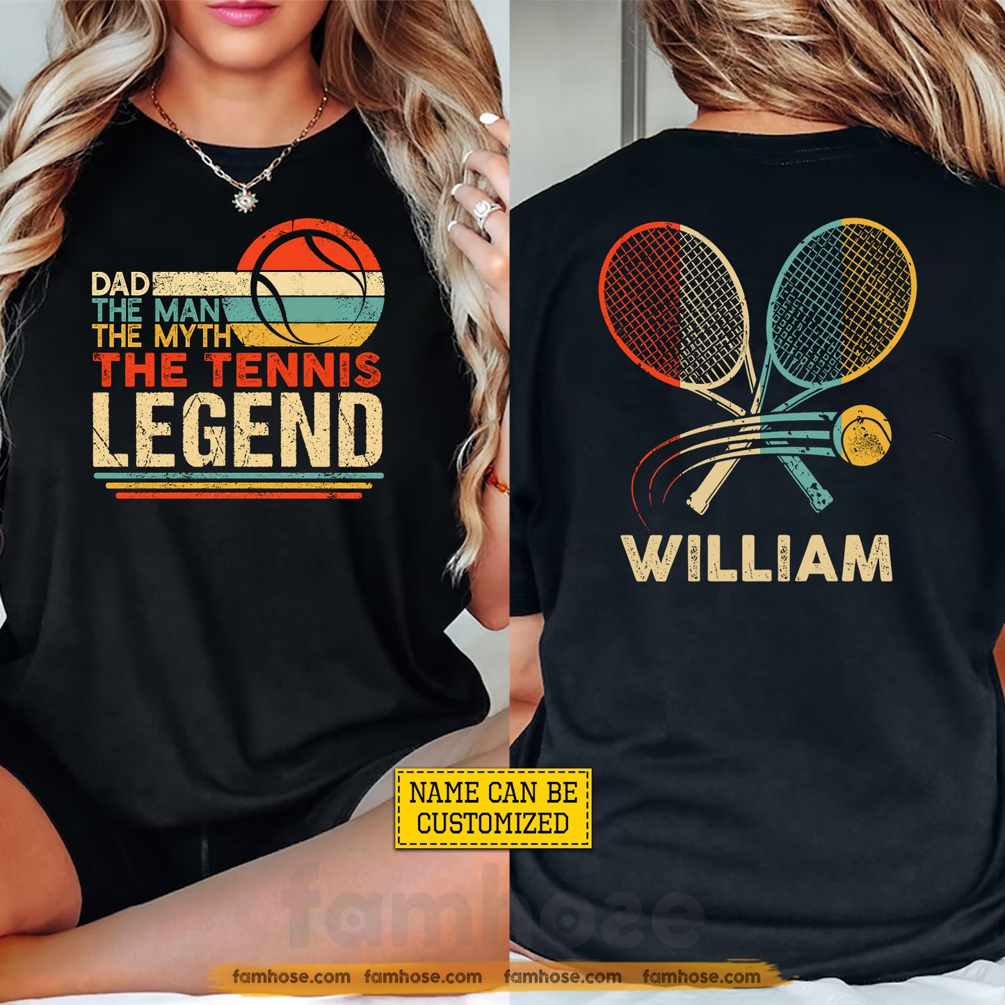Vintage Personalized Tennis Two-sided T-shirt, The Man The Myth The Tennis Legend Sport Tees Gift For Tennis Lover