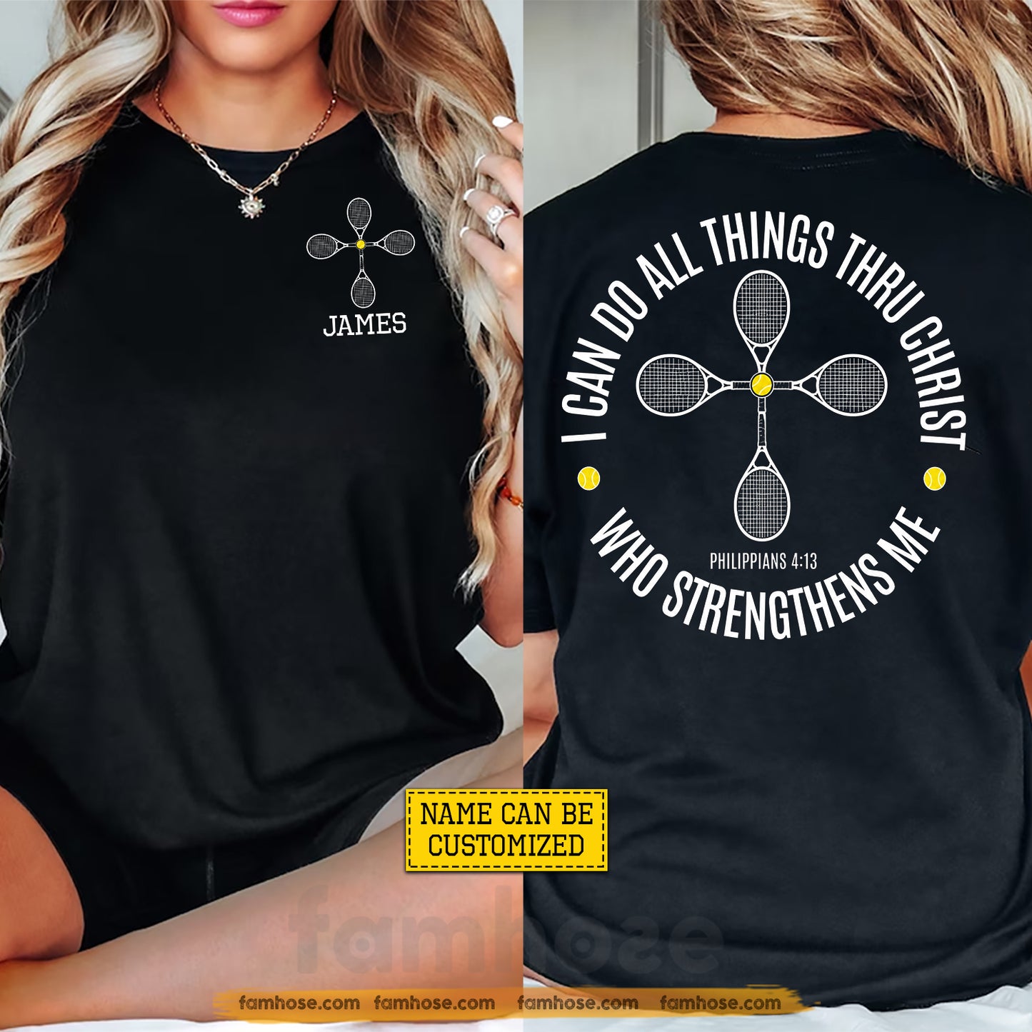 Personalized Tennis & Jesus Two-sided T-shirt, I Can Do All Things Thru Christ Sport Tees Gift For Christians, Tennis Lover