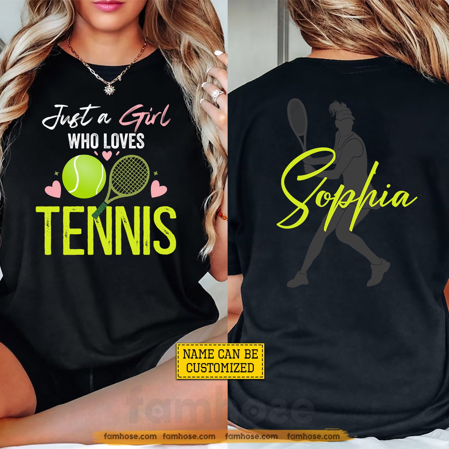 Personalized Tennis Two-sided T-shirt, Just A Girl Who Loves Tennis Sport Tees Gift For Tennis Lover