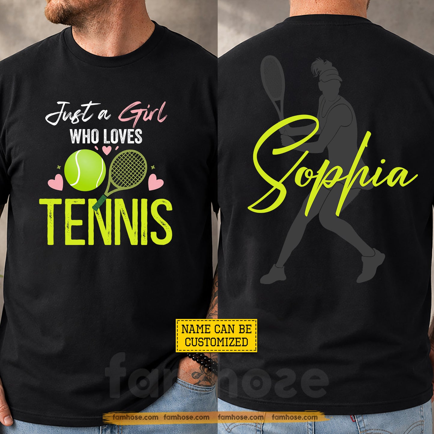 Personalized Tennis Two-sided T-shirt, Just A Girl Who Loves Tennis Sport Tees Gift For Tennis Lover