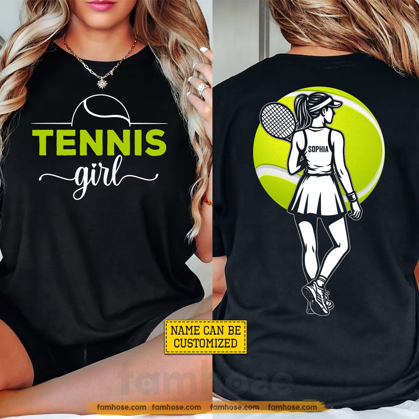 Personalized Tennis Girl Two-sided T-shirt, Play Like A Girl Sport Tees Gift For Tennis Lover