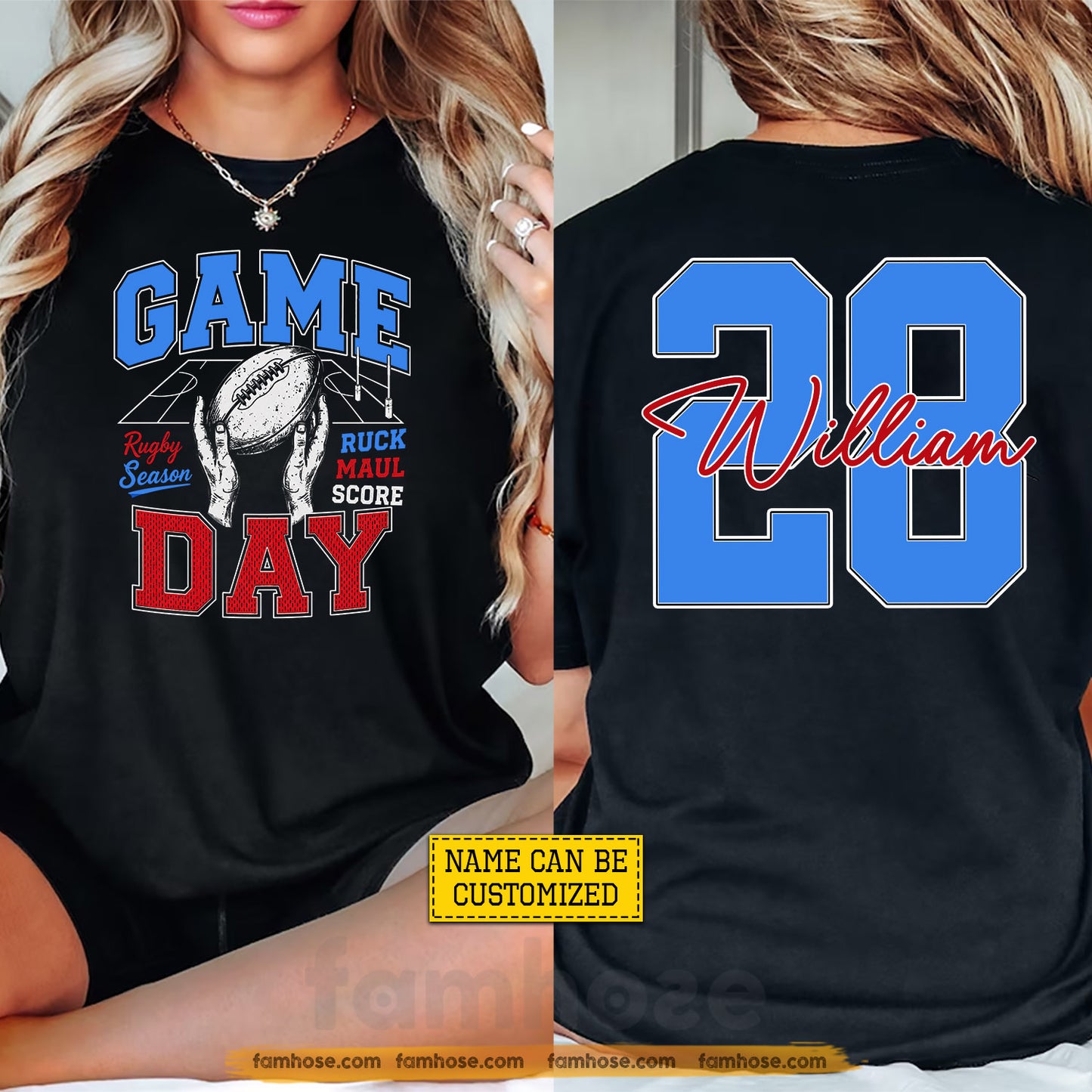 Personalized Rugby Two-sided T-shirt, Game Day Rugby Season Sport Tees Gift For Rugby Lover