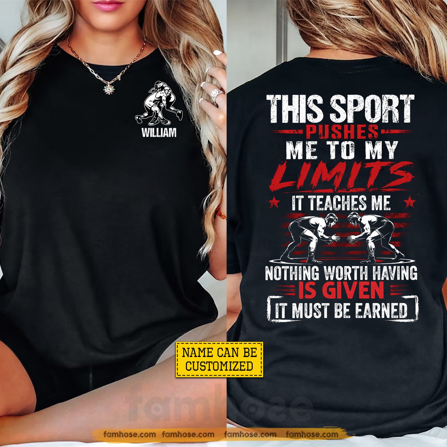 Personalized Wrestling Two-sided T-shirt, This Sport Pushes Me To My Limits Sport Tees Gift For Wrestling Lover