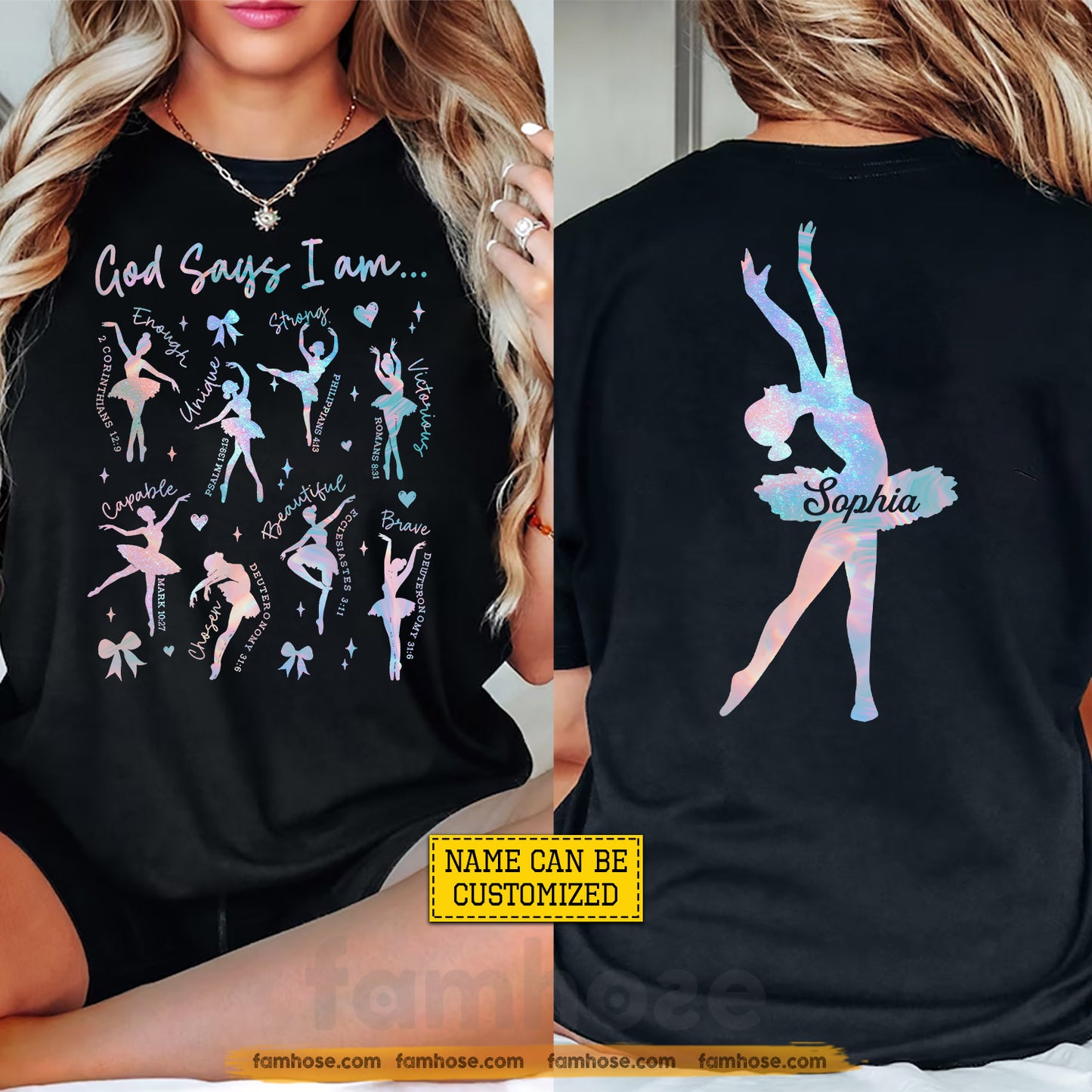 Personalized Ballet & Jesus Two-sided T-shirt, God Says I Am Tees Gift For Christians, Ballet Lover