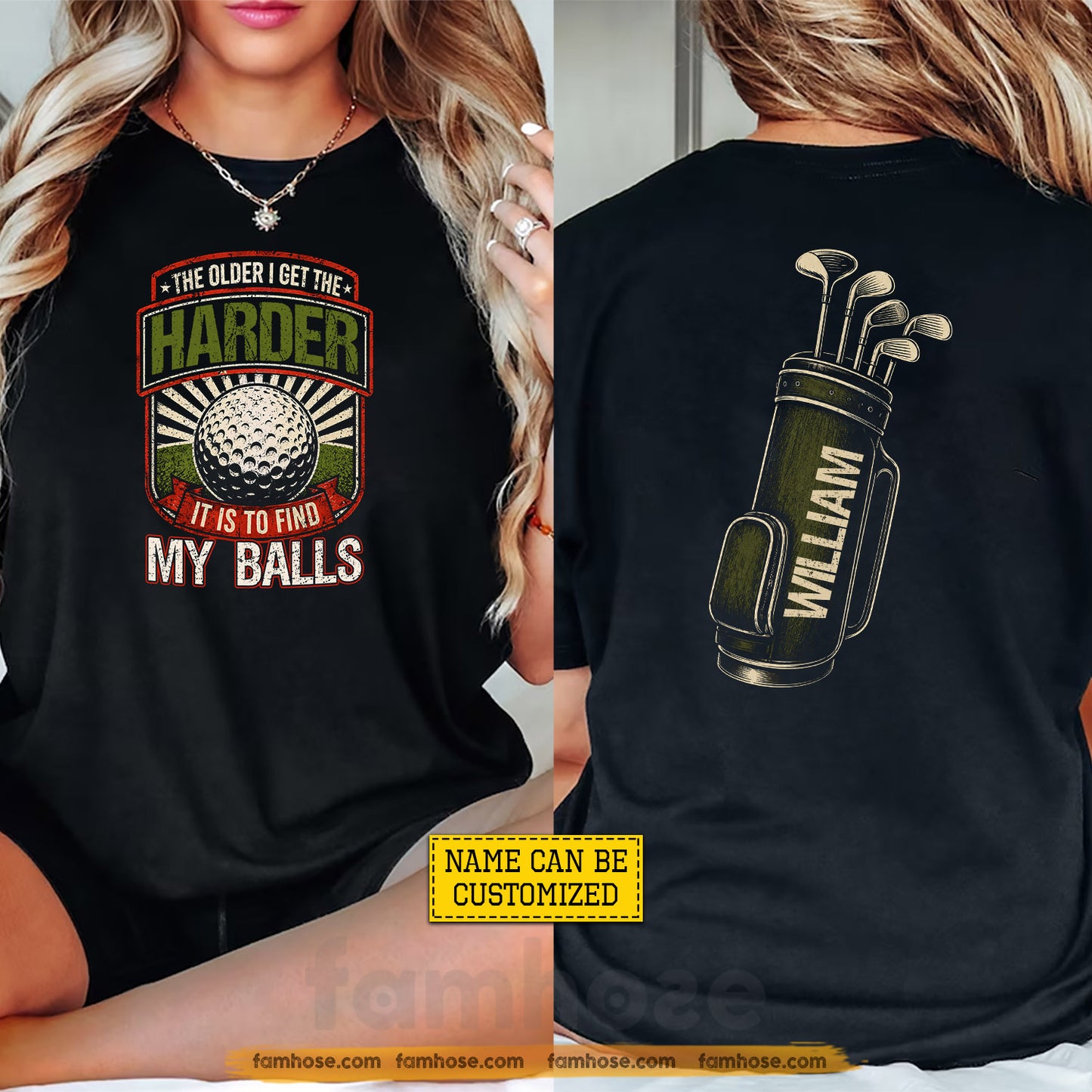 Personalized Golf Two-sided T-shirt, The Older I Get The Harder Sport Tees Gift For Golf Lover