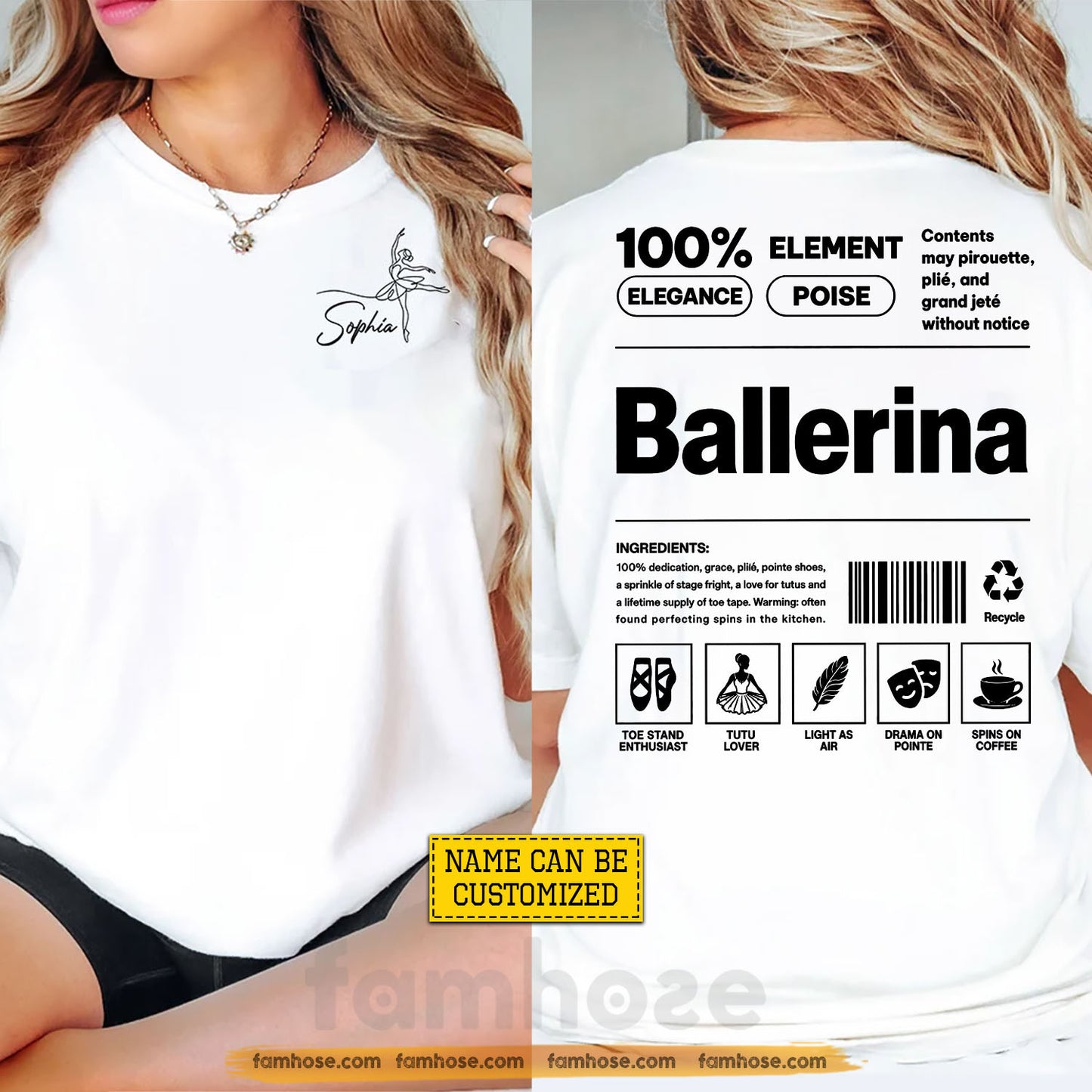 Personalized Ballet Two-sided T-shirt, 100% Certified Ballerina Tees Gift For Ballet Lover