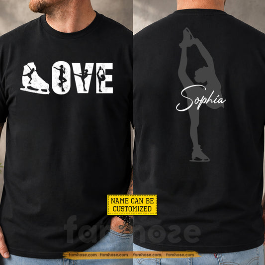 Personalized Ice Skating Two-sided T-shirt, Love Sport Tees Gift For Ice Skating Lover