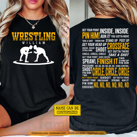 Personalized Wrestling Two-sided T-shirt, Circle Shoot Finish Sport Tees Gift For Wrestling Lover
